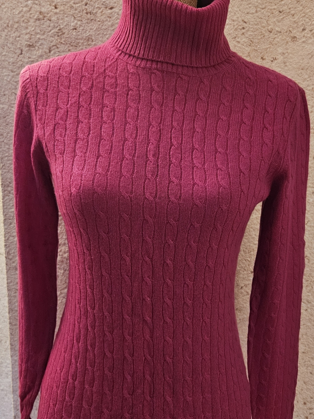 Tweeds Cable Knit Turtleneck Sweater - Deep Berry Pink